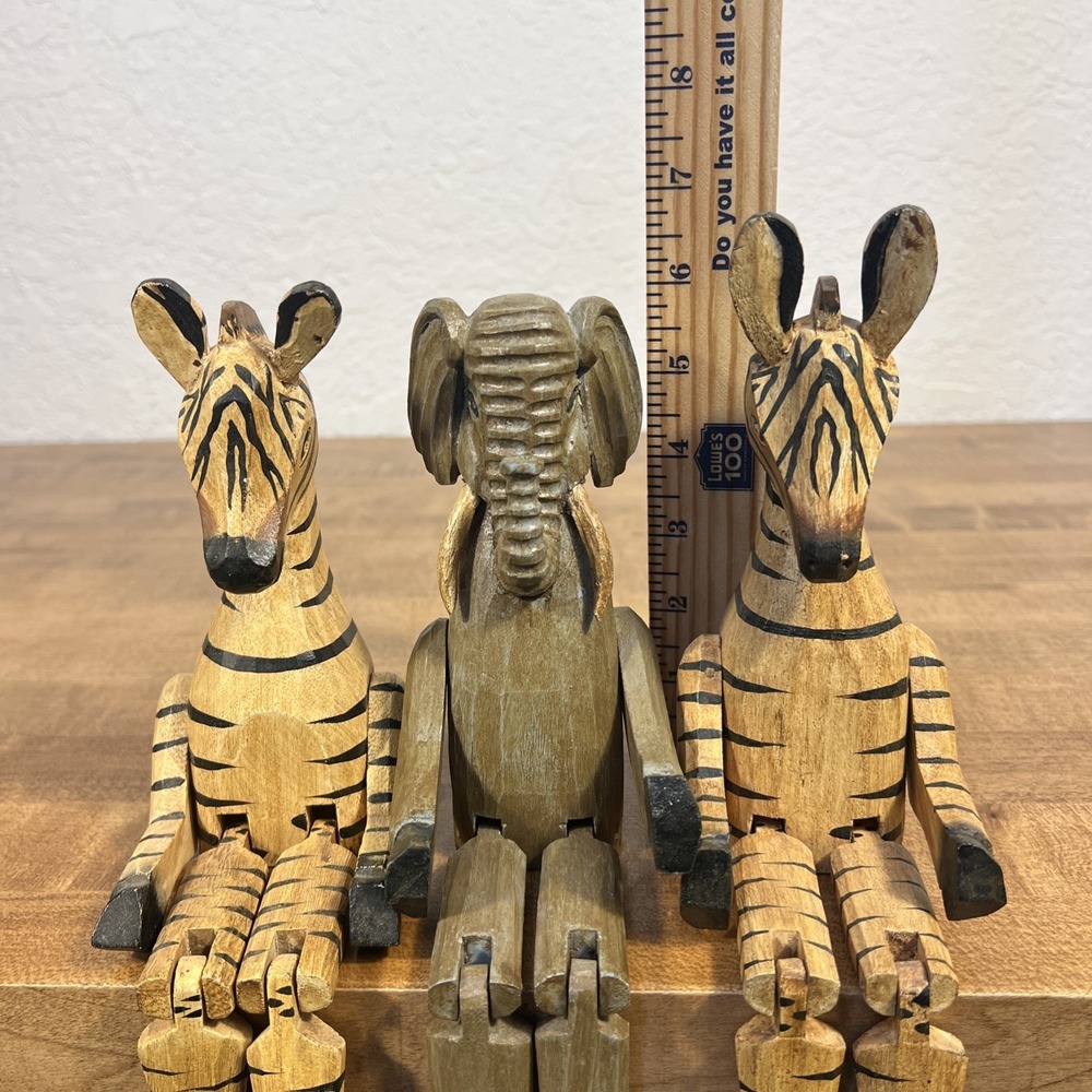 Wooden Shelf Sitters Handpainted Animals 2 Zebra & Elephant Wood Sitting - Picture 14 of 14